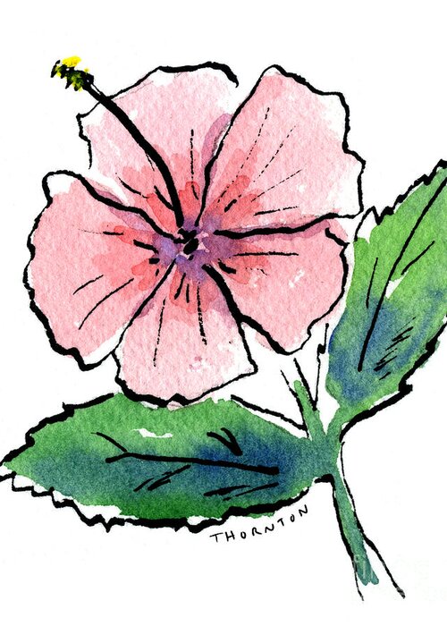 Hibiscus Greeting Card featuring the painting Pink Hibiscus by Diane Thornton