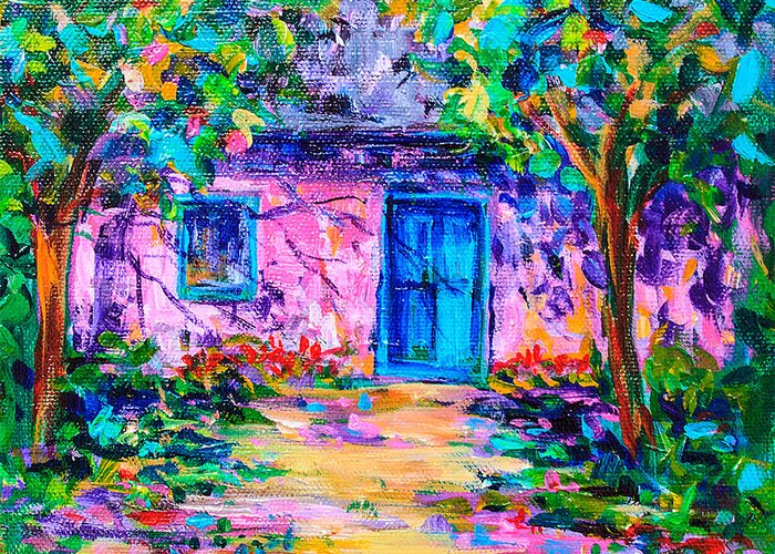 Pink House Greeting Card featuring the painting Pink House by Sally Quillin