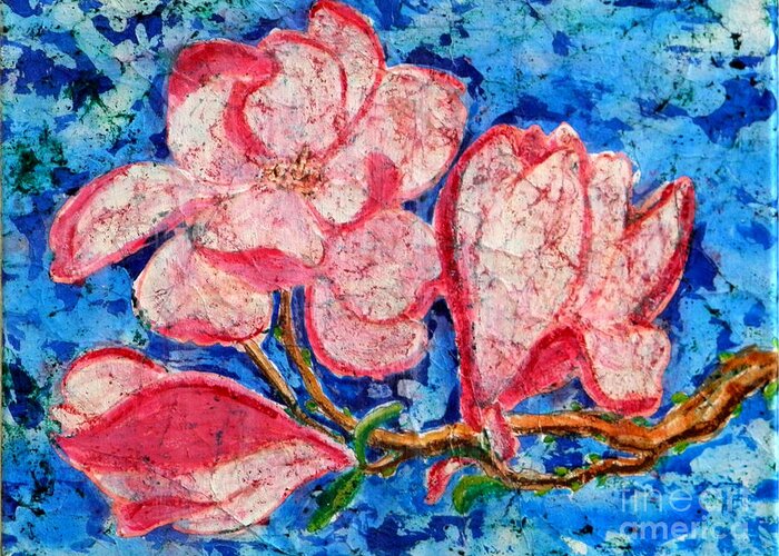 Flowers Greeting Card featuring the painting Pink Magnolias by Sandra Fox