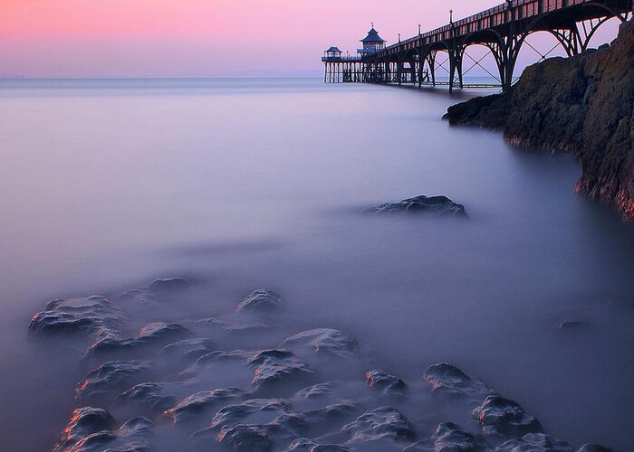 Clevedon Pier Greeting Card featuring the photograph Pink Sunset At Clevedon Pier by A Pixelsuzy Image