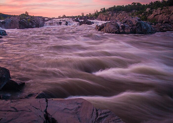 Landscape Greeting Card featuring the photograph Pink Sunset at Great Falls by Tony Delsignore