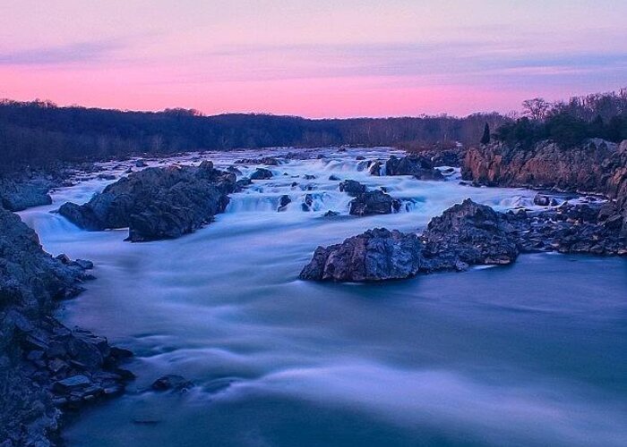  Greeting Card featuring the photograph Pink Sunset Over Great Falls by Tony Delsignore