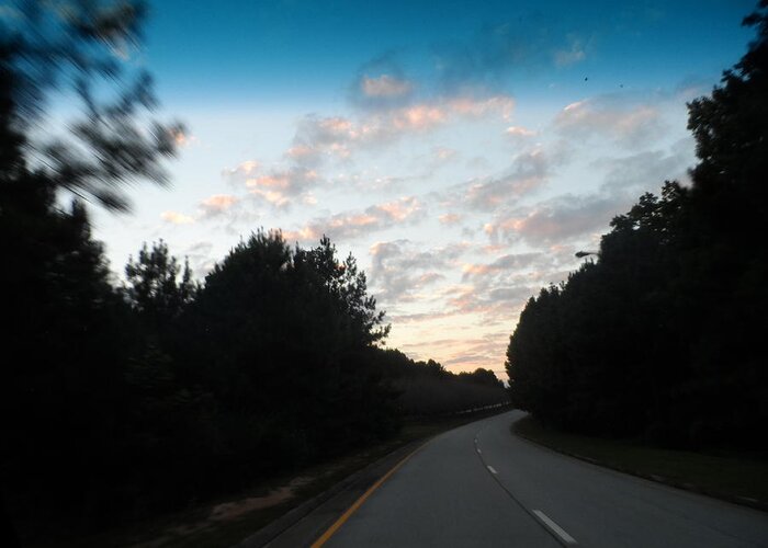 Pink Sunset Road Travel Trees Clouds Sky Heavens Greeting Card featuring the photograph Pink Sunset Sky by James Potts