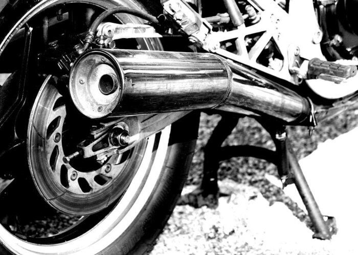 Motorcycle Greeting Card featuring the photograph Pipe Black and White by David S Reynolds