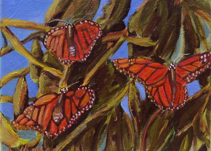 Butterflies Greeting Card featuring the painting Pismo Monarchs by Laurie Morgan