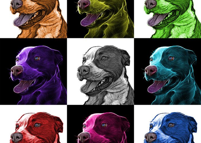 Pit Bull Greeting Card featuring the mixed media Pit Bull Fractal Pop Art - 7773 - F - V2 - M by James Ahn