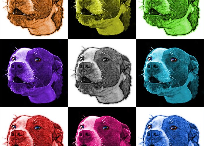 Dog Art Greeting Card featuring the mixed media Pitbull Dog Art - 7769 - V2 - M - Fractal Dog Art - Mosaic Art by James Ahn