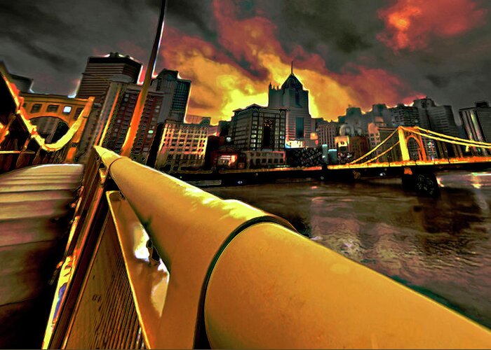 Pittsburgh Skyline Greeting Card featuring the painting Pittsburgh Skyline by Fli Art