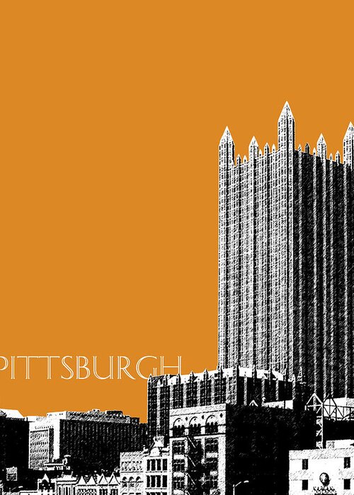 Architecture Greeting Card featuring the digital art Pittsburgh Skyline PPG Building - Dark Orange by DB Artist
