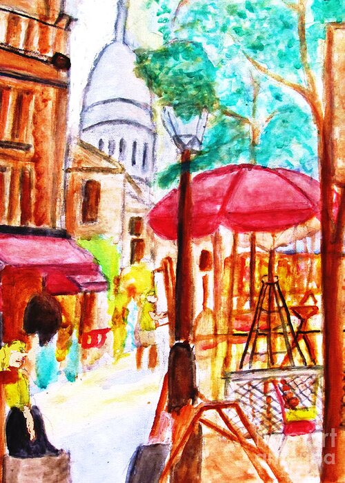 Place Du Tertre Greeting Card featuring the painting Place Du Tertre of Paris by Stanley Morganstein