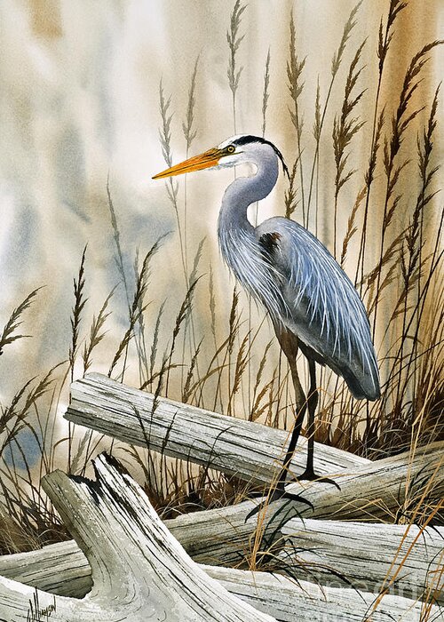 Heron Greeting Card featuring the painting Place of the Blue Heron by James Williamson