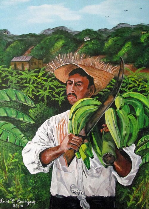 Jibaro Greeting Card featuring the painting Platano Man by Luis F Rodriguez