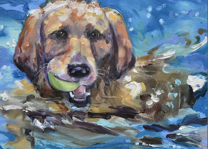 Retriever Greeting Card featuring the painting Playful Retriever by Donna Tuten