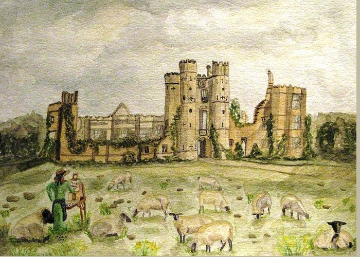Sheep Greeting Card featuring the painting Plein Air Painting At Cowdray House Sussex by Angela Davies