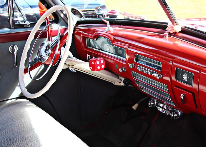 Car Greeting Card featuring the photograph Plymouth Dash red and white with chrome by Tom Conway