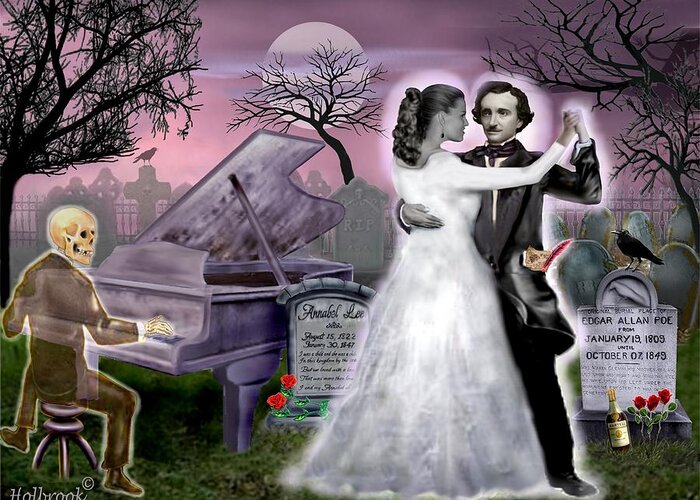 Edgar Allan Poe Greeting Card featuring the digital art Poe and Annabel Lee Eternally by Glenn Holbrook