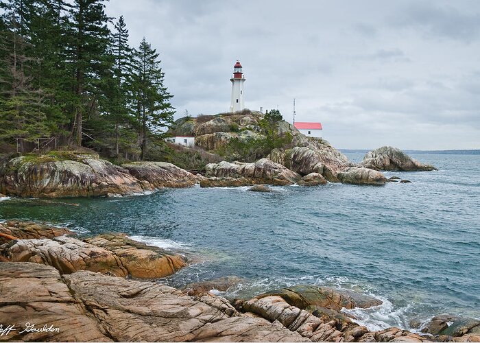 Architecture Greeting Card featuring the photograph Point Atkinson Lighthouse and Rocky Shore by Jeff Goulden