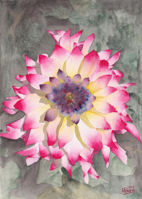 Watercolor Greeting Card featuring the painting Point Defiance Dahlia Two by Ken Powers