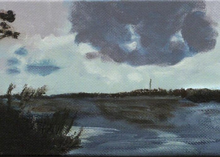 Blue Skies Greeting Card featuring the painting Pointe aux Chein Blue Skies by Carol Oufnac Mahan