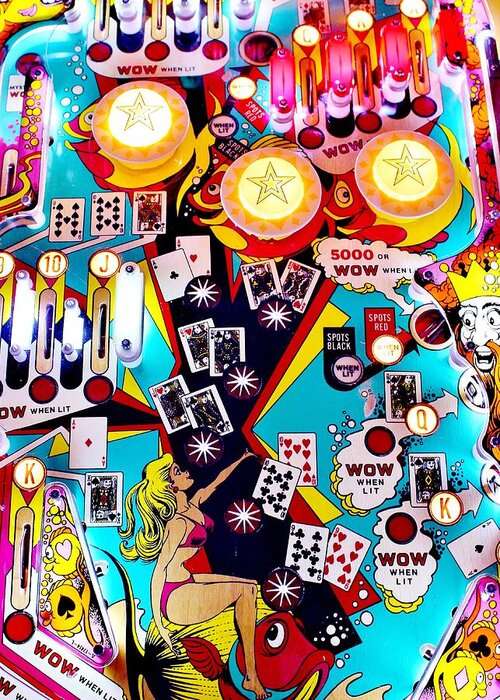 Pinball Greeting Card featuring the photograph Poker Playfield by Benjamin Yeager