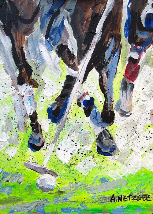 Polo Greeting Card featuring the painting Polo Rumble by Alan Metzger