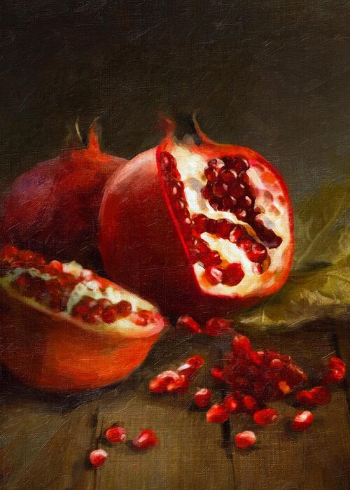 Pomegranates Greeting Card featuring the painting Pomegranates 2014 by Robert Papp