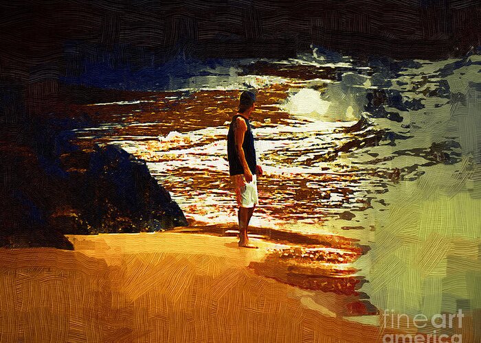 Beach Greeting Card featuring the painting Pondering The Surf by Kirt Tisdale