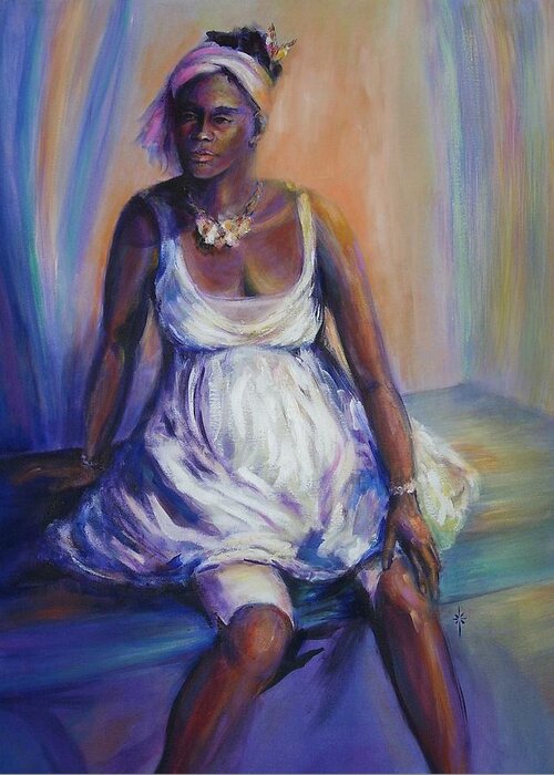 African American Greeting Card featuring the painting Pondering The Future by Jodie Marie Anne Richardson Traugott     aka jm-ART