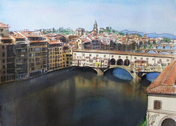 Ponte Vecchio Greeting Card featuring the painting Ponte Vecchio by Henrieta Maneva