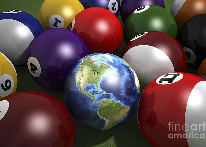 Background Greeting Card featuring the digital art Pool Table With Balls And One by Leonello Calvetti