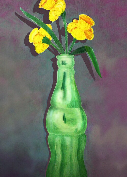 Daffodil Greeting Card featuring the painting Pop Bottle Daffodil by Ginny Schmidt