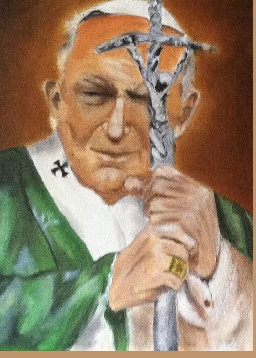 Art Greeting Card featuring the painting Pope John Paul II by Ryszard Ludynia