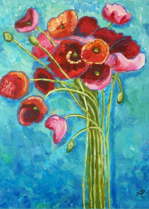 Poppies Greeting Card featuring the painting Poppies by Amelie Simmons