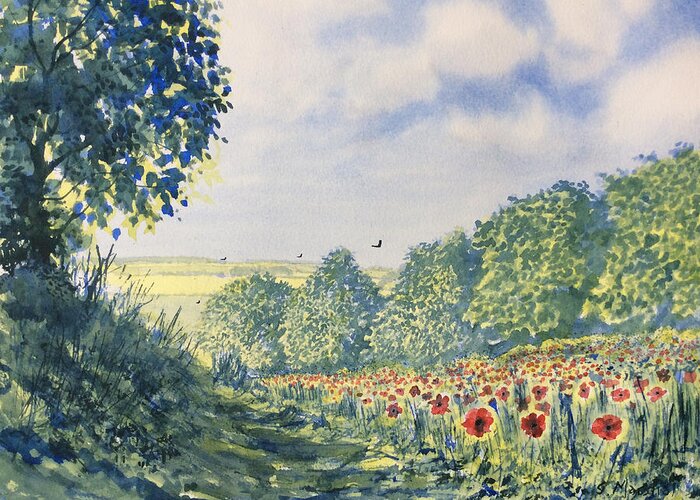Glenn Marshall Yorkshire Artist Greeting Card featuring the painting Poppies A'plenty by Glenn Marshall