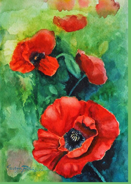 Poppies Greeting Card featuring the painting Poppies II by Georgia Pistolis