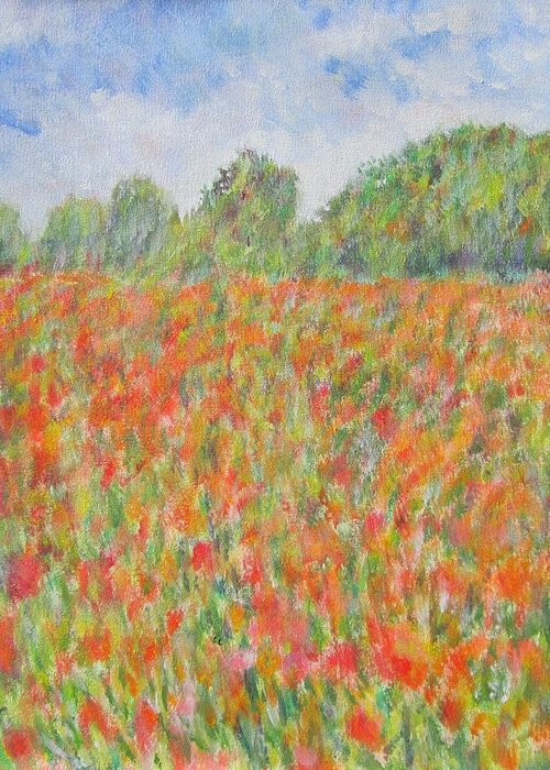 Impressionism Greeting Card featuring the painting Poppies in a Field in Afghanistan by Glenda Crigger