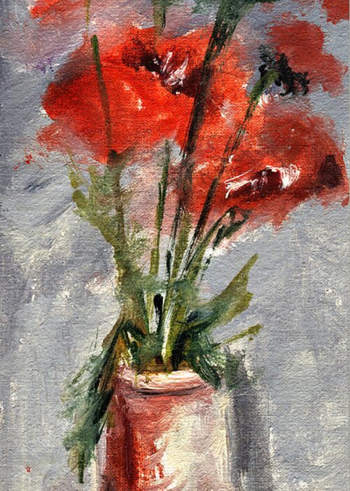 Poppies Greeting Card featuring the painting Poppies in Red flame by Daliana Pacuraru