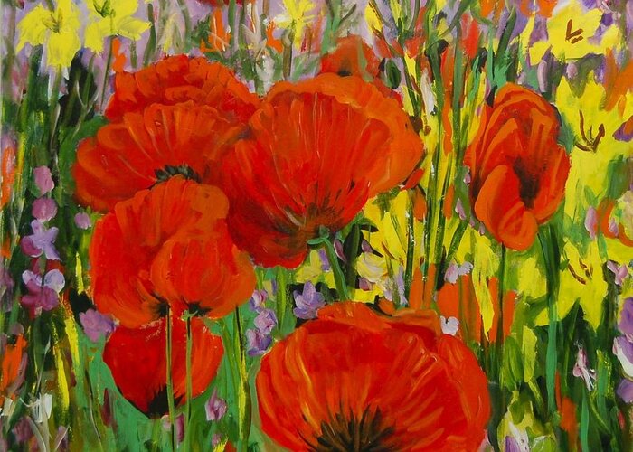 Ingrid Dohm Greeting Card featuring the painting Poppies by Ingrid Dohm