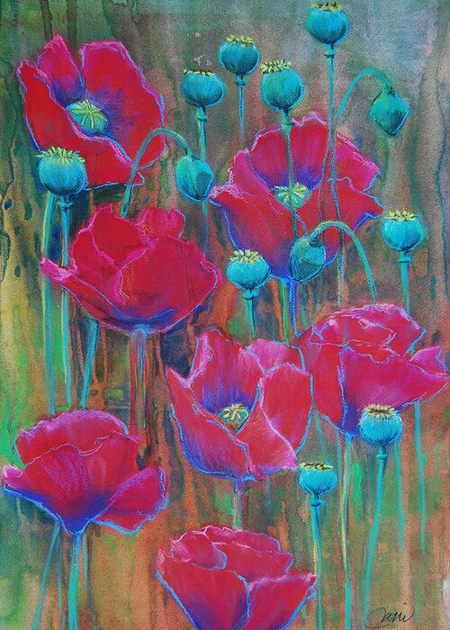 Flowers Greeting Card featuring the painting Poppies by Jani Freimann