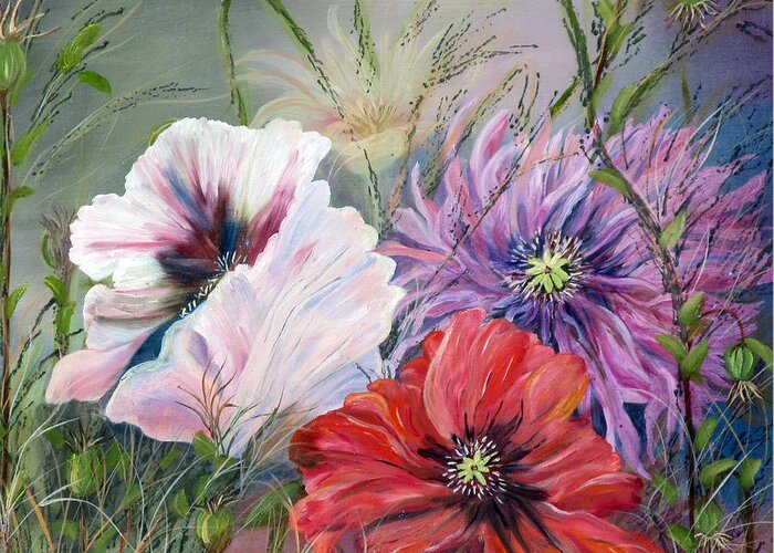Poppies Greeting Card featuring the painting Poppies Passing by Mikki Alhart
