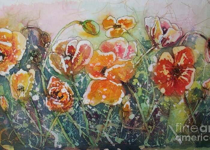 Poppy Greeting Card featuring the painting Poppy Field by Carol Losinski Naylor