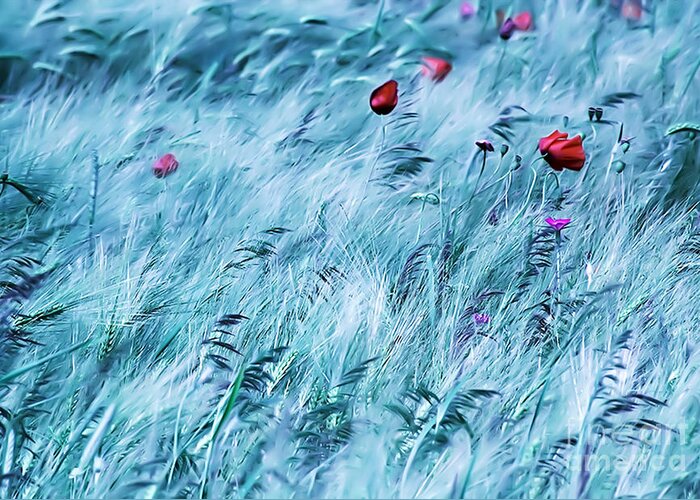  Flower Greeting Card featuring the digital art Poppy In Wheat Field by Odon Czintos