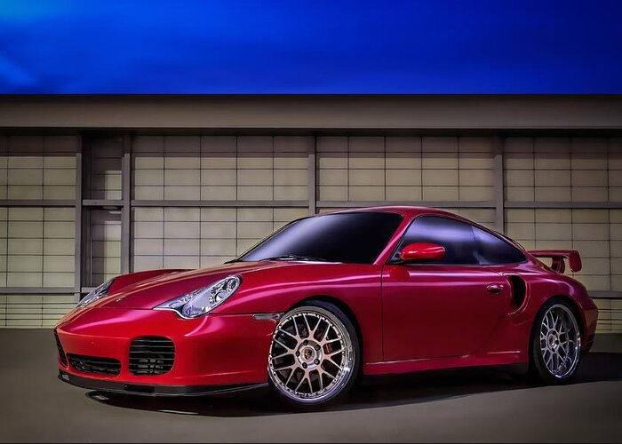 Red Greeting Card featuring the digital art Porsche 911 Twin Turbo by Douglas Pittman