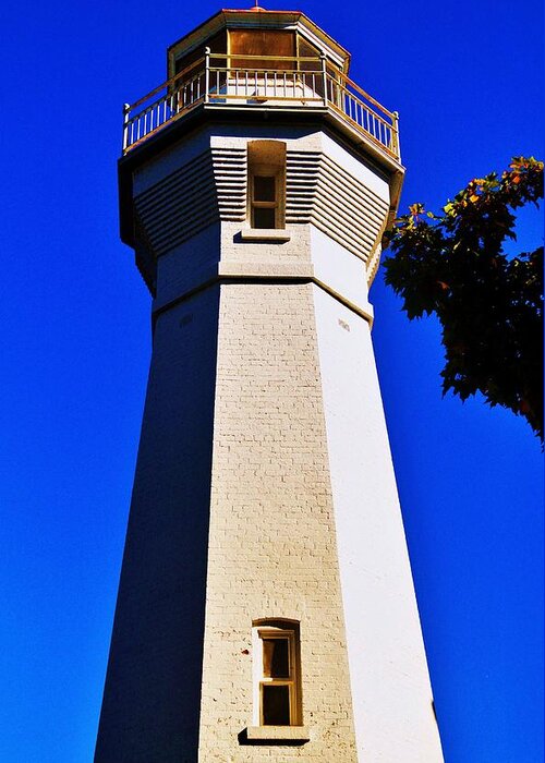 Lighthouse Greeting Card featuring the photograph Port Sanilac Light Tower 10.12.13 by Daniel Thompson