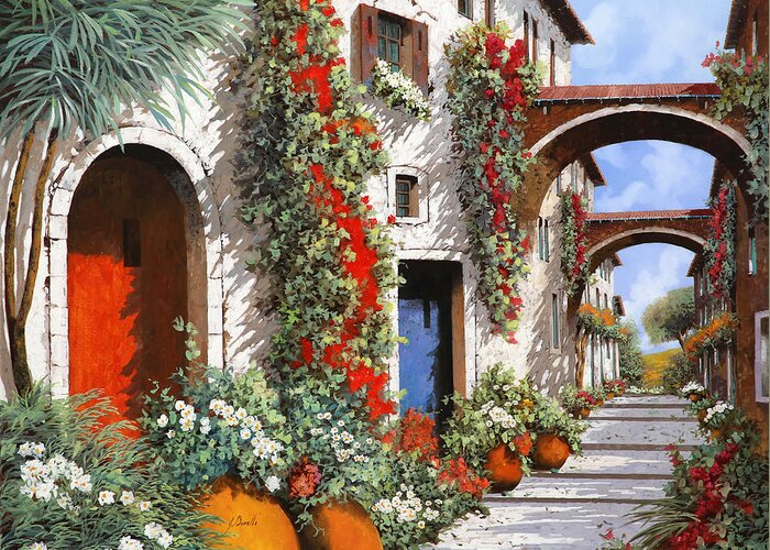 Red Door Greeting Card featuring the painting Porta Rossa Porta Blu by Guido Borelli