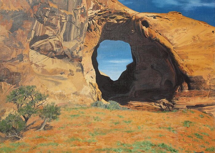 Navajo Greeting Card featuring the painting Portal at Window Rock by Barbara Barber