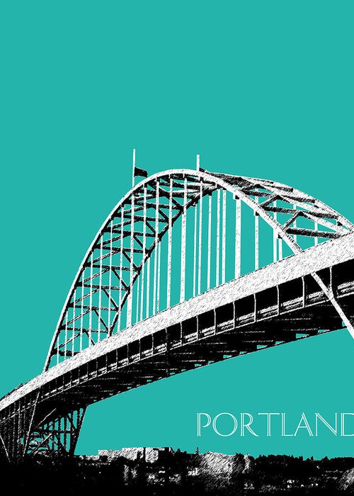 Architecture Greeting Card featuring the digital art Portland Bridge - Teal by DB Artist