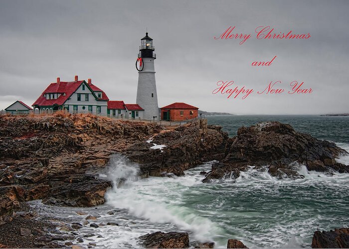 Architecture Greeting Card featuring the photograph Portland Head Light at Christmas by Richard Bean