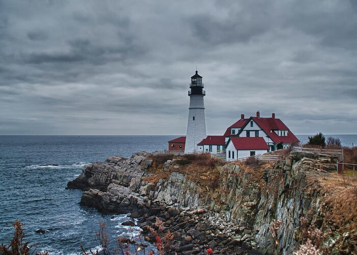 Lighthouse Greeting Card featuring the photograph Portland Headlight 14440 by Guy Whiteley