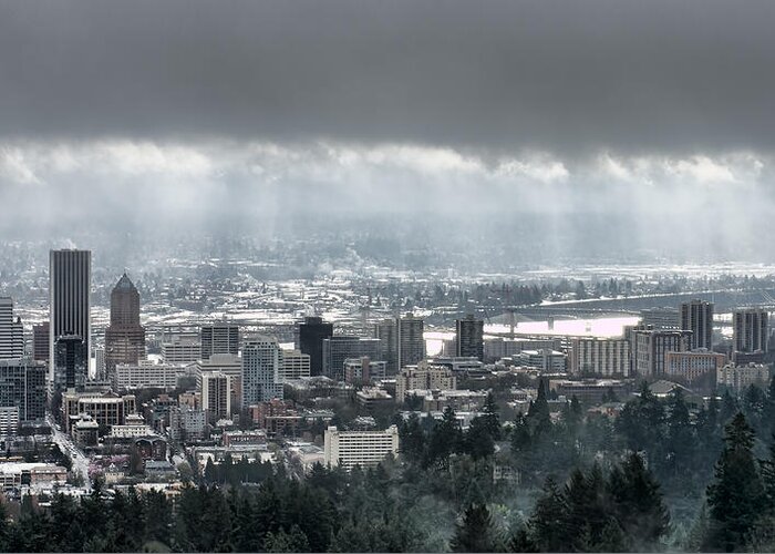 Portland Greeting Card featuring the photograph Portland Oregon After a Morning Rain by Don Schwartz
